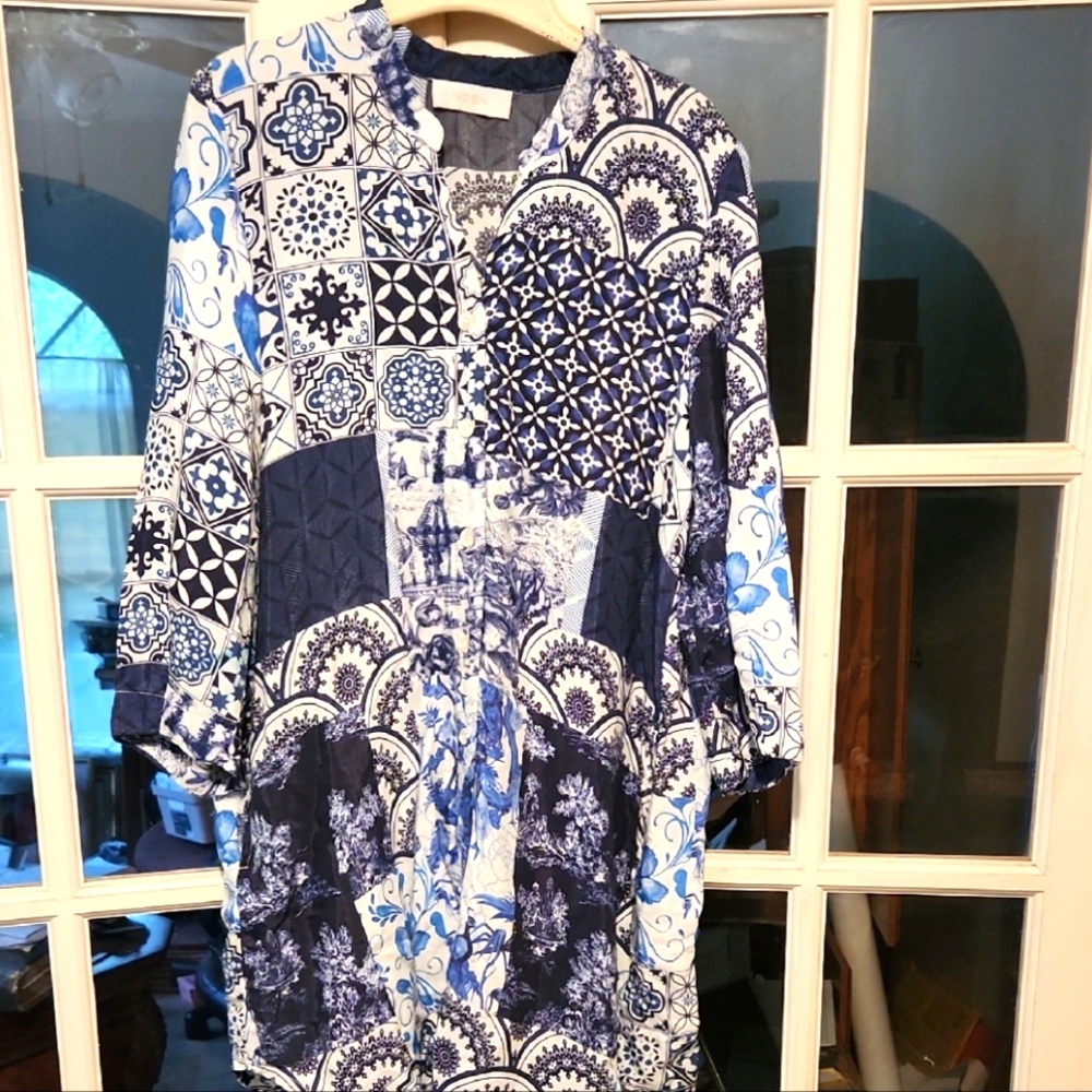 Blue Patterned Women's Blouse